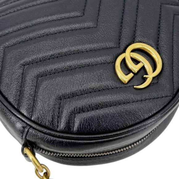Gucci  GG Marmont Mini Round Leather Crossbody Bag Black 550154 - Picture 6 of 14